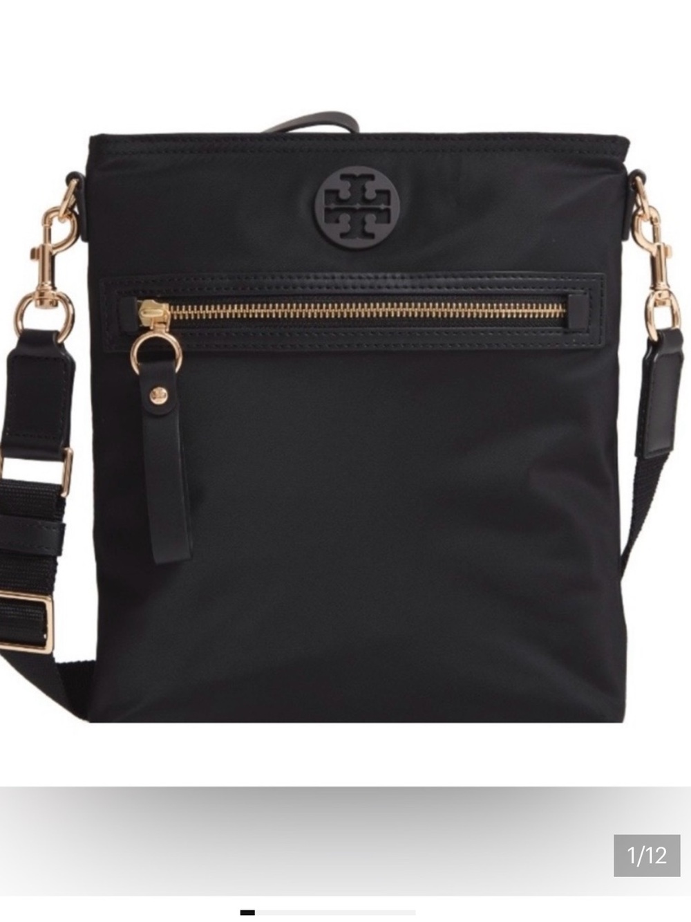 Tory Burch Black Tilda Swingback Nylon Crossbody with Gold Hardware